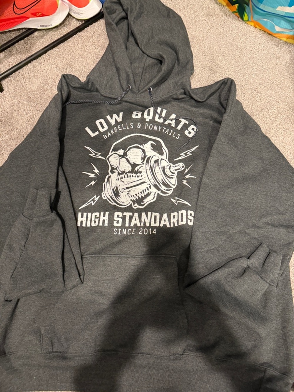 Low Squats High Standards Charcoal Gray Graphic Hoodie